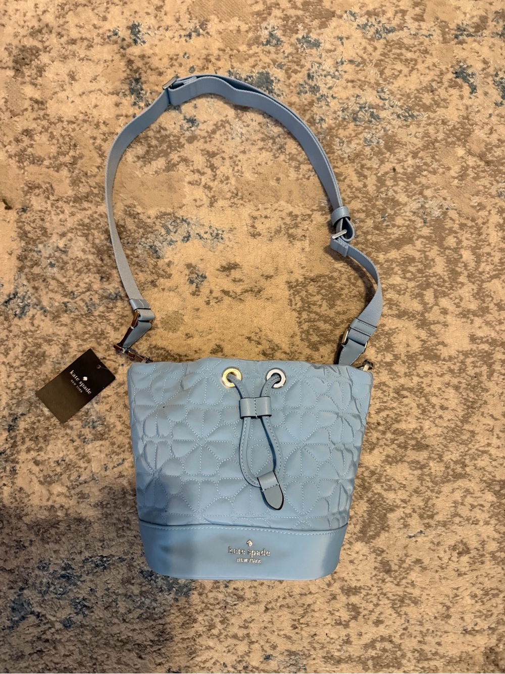 kate spade Quilted Powder Blue Drawstring Bucket Bag